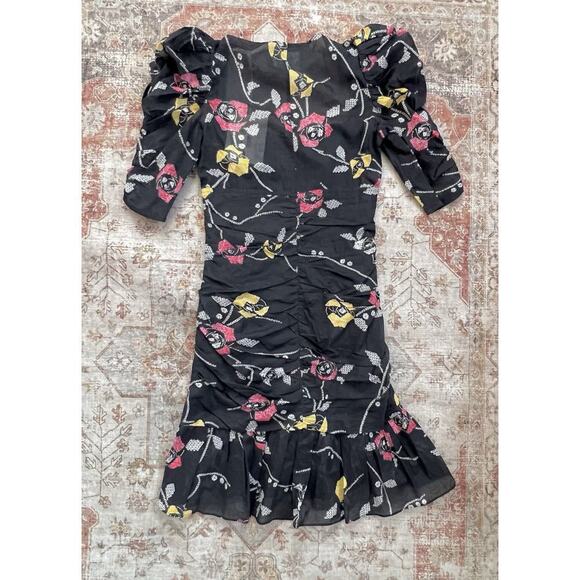 Isabel Marant Etoile Galdino Ruched Floral Print Ruffle Mini Dress Size 36 NWT - Picture 8 of 10